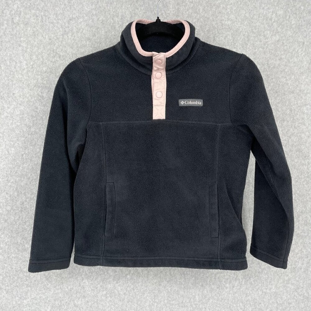 Columbia Kids Steens Mountain 1/4-Snap Fleece Pullover Size S Black Pink Outdoor